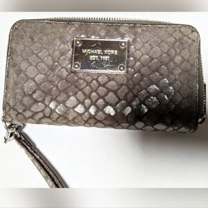 Michael Kors Gray Snake Print pebbled zip Wallet